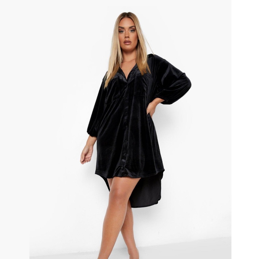 Boohoo velvet shirt dress